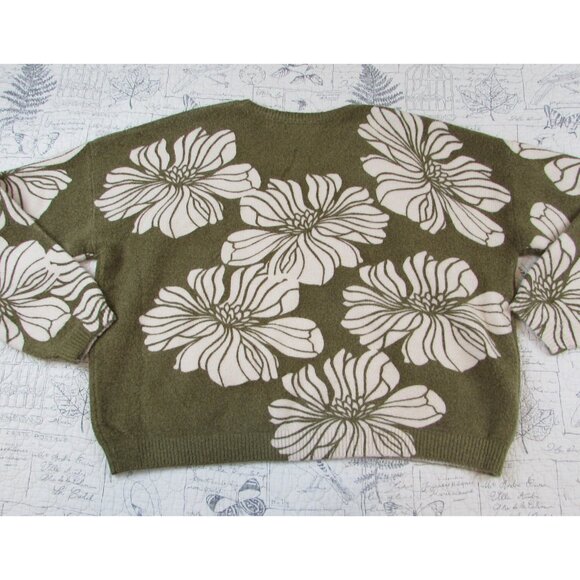 EUC Saltwater luxe floral ganna sweater moss green ivory womens size Large L - Picture 4 of 6